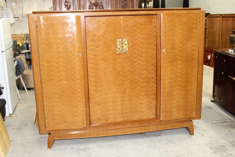 Rare French Art Deco Palisander with Bronze Armoire by Boyer