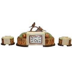Vintage French Art Deco Clock Sculpture Group Bronze Birds