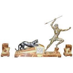 Huge French Art Deco Clock  Sculpture Group by Jean de Roncourt