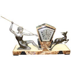 French Art Deco Clock Sculpture Group by Uriano