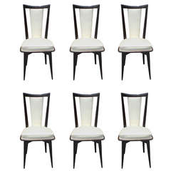 Set of Six French Art Deco Dark Walnut Dining Chairs, circa 1940
s