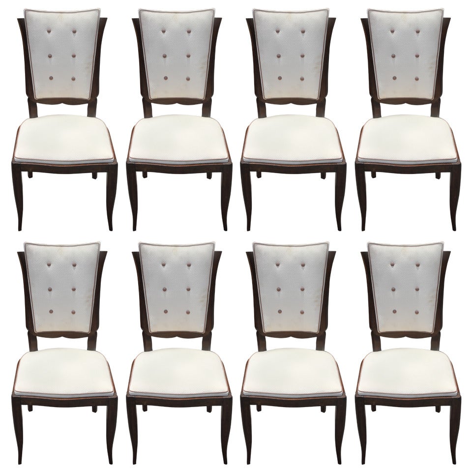 Set of Eight French Art Deco Leleu-Style Tulip-Form Mahogany Dining Chairs