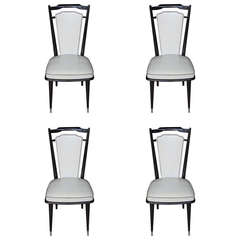 Set of Four French Art Deco Black Ebony Dining Chairs, circa 1940's