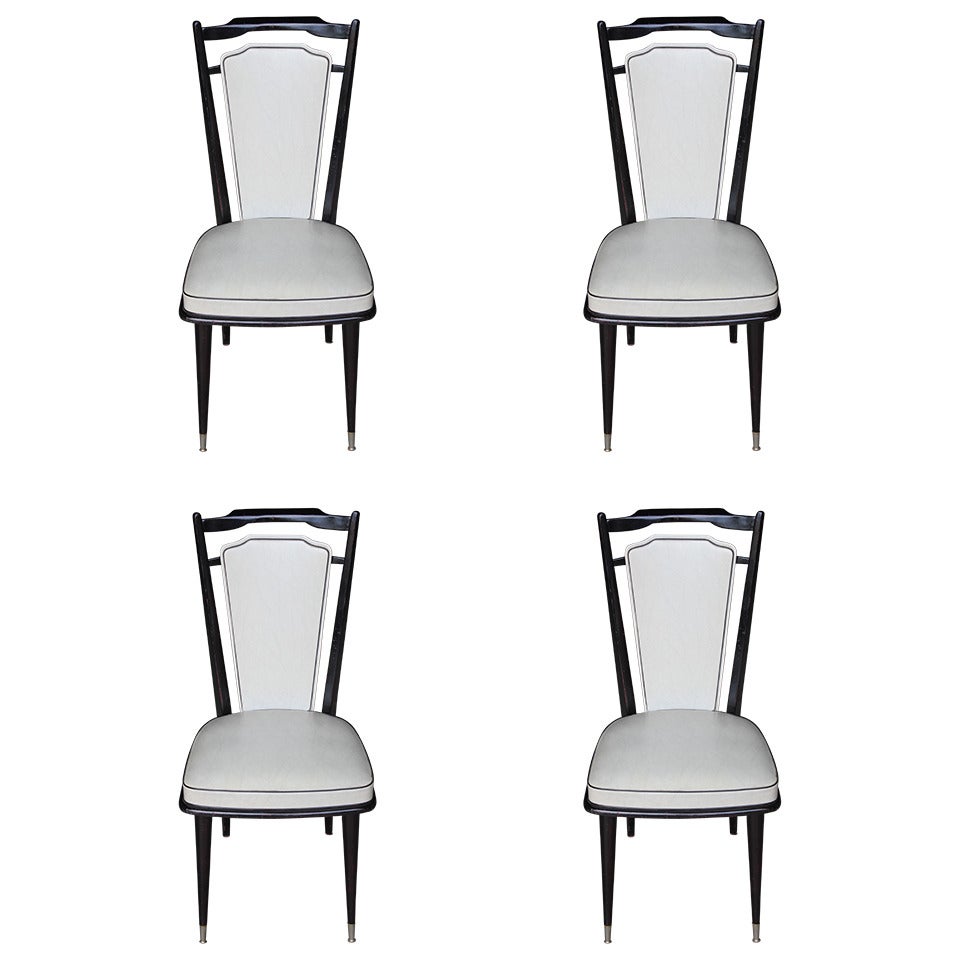 Set of Four French Art Deco Black Ebony Dining Chairs, circa 1940's