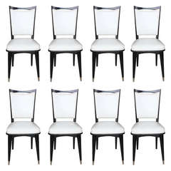 Set of Eight French Art Deco Black Ebony Dining Chairs, circa 1940s