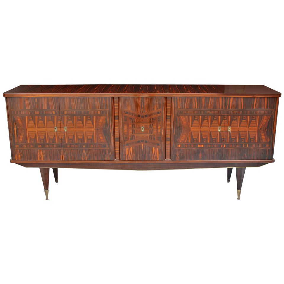 Spectacular French Art Deco Exotic Macassar Ebony Inlaid Buffet or Sideboard