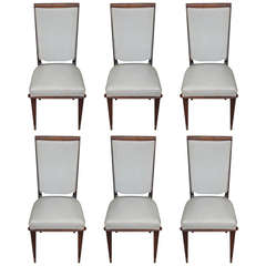 Set of 6 French Art Deco Solid Walnut Dining Chairs, circa 1940
s