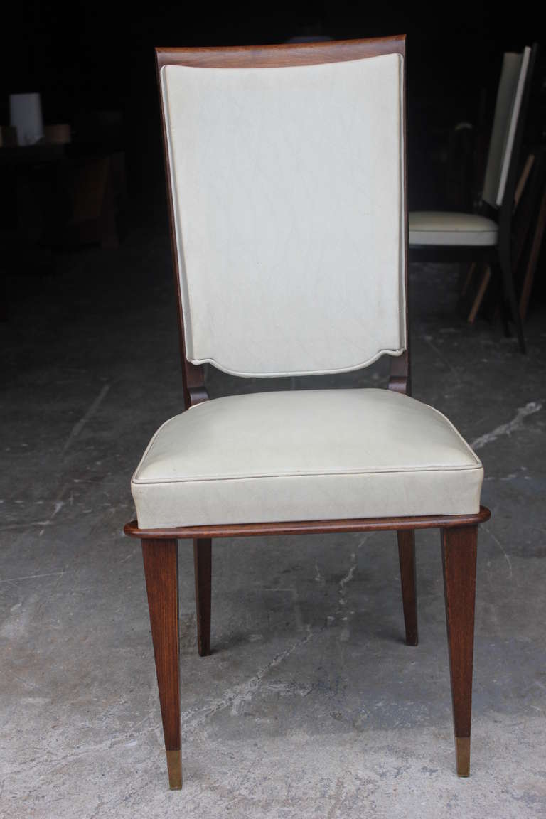 Set of 6 French Art Deco Solid Walnut Dining Chairs, circa 1940's In Good Condition In Hialeah, FL