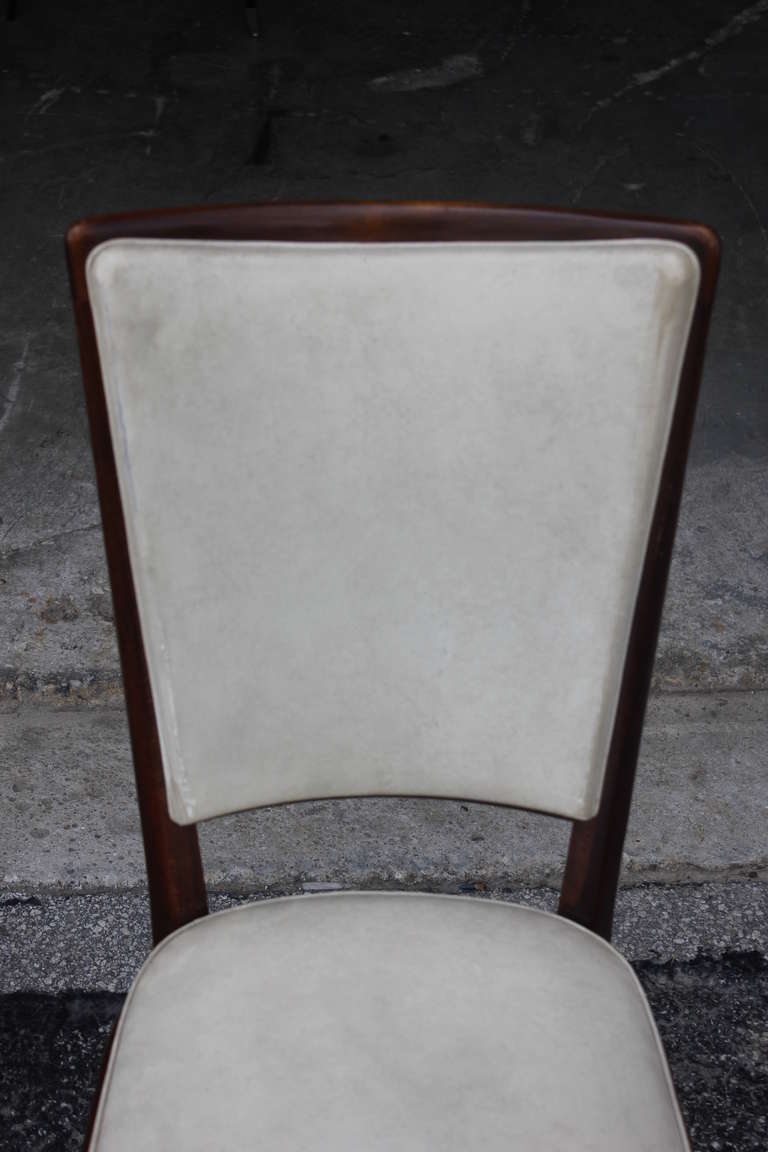 Wood Set of 6 French Art Deco Solid Walnut Dining Chairs, circa 1940's