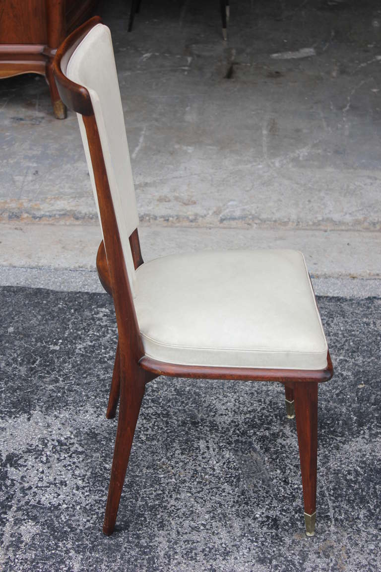 Set of 6 French Art Deco Solid Walnut Dining Chairs, circa 1940's 2