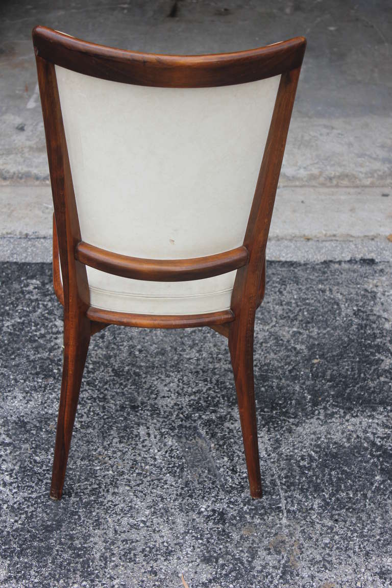Set of 6 French Art Deco Solid Walnut Dining Chairs, circa 1940's 3