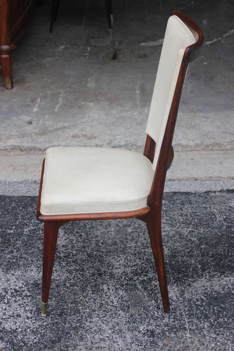 Set of 6 French Art Deco Solid Walnut Dining Chairs, circa 1940's 4