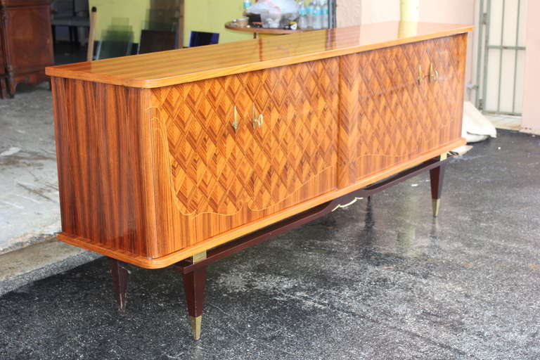 Mid-20th Century French Art Deco Palisander of Rio Marquetry Inlay Buffet, circa 1940's