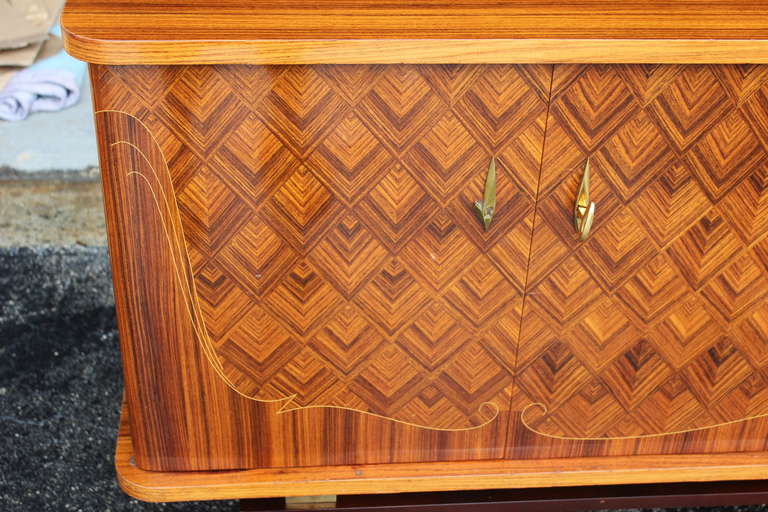 Metal French Art Deco Palisander of Rio Marquetry Inlay Buffet, circa 1940's