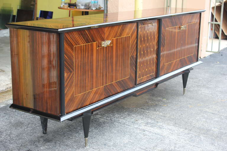 Mid-20th Century Pair of Grand Scale French Art Deco Exotic Macassar Ebony Buffets