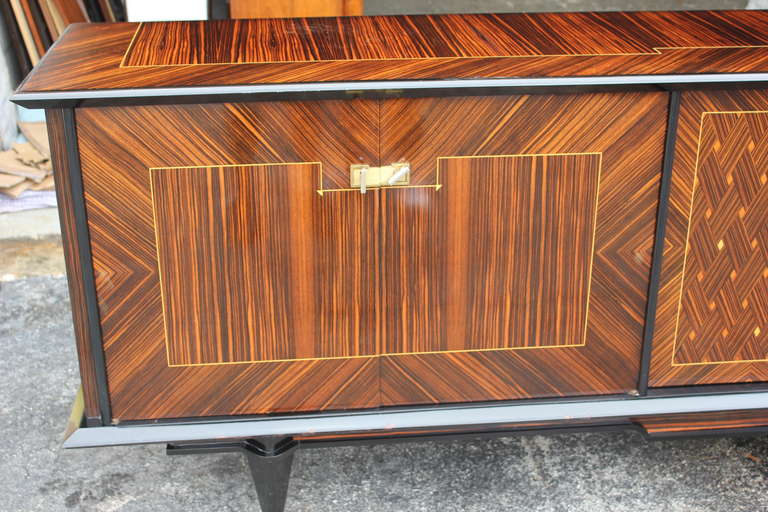 Wood Pair of Grand Scale French Art Deco Exotic Macassar Ebony Buffets