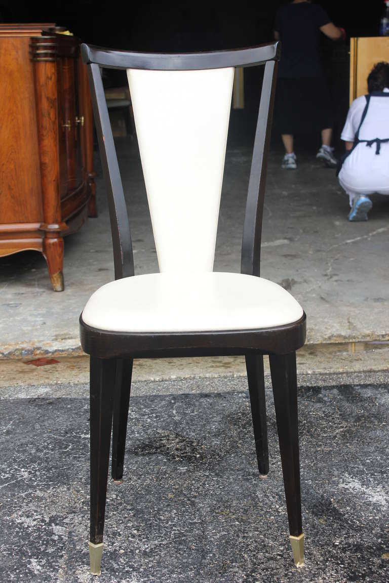 Set of 6 French Art Deco Ebonized Walnut Dining Chairs, circa 1940's In Good Condition In Hialeah, FL