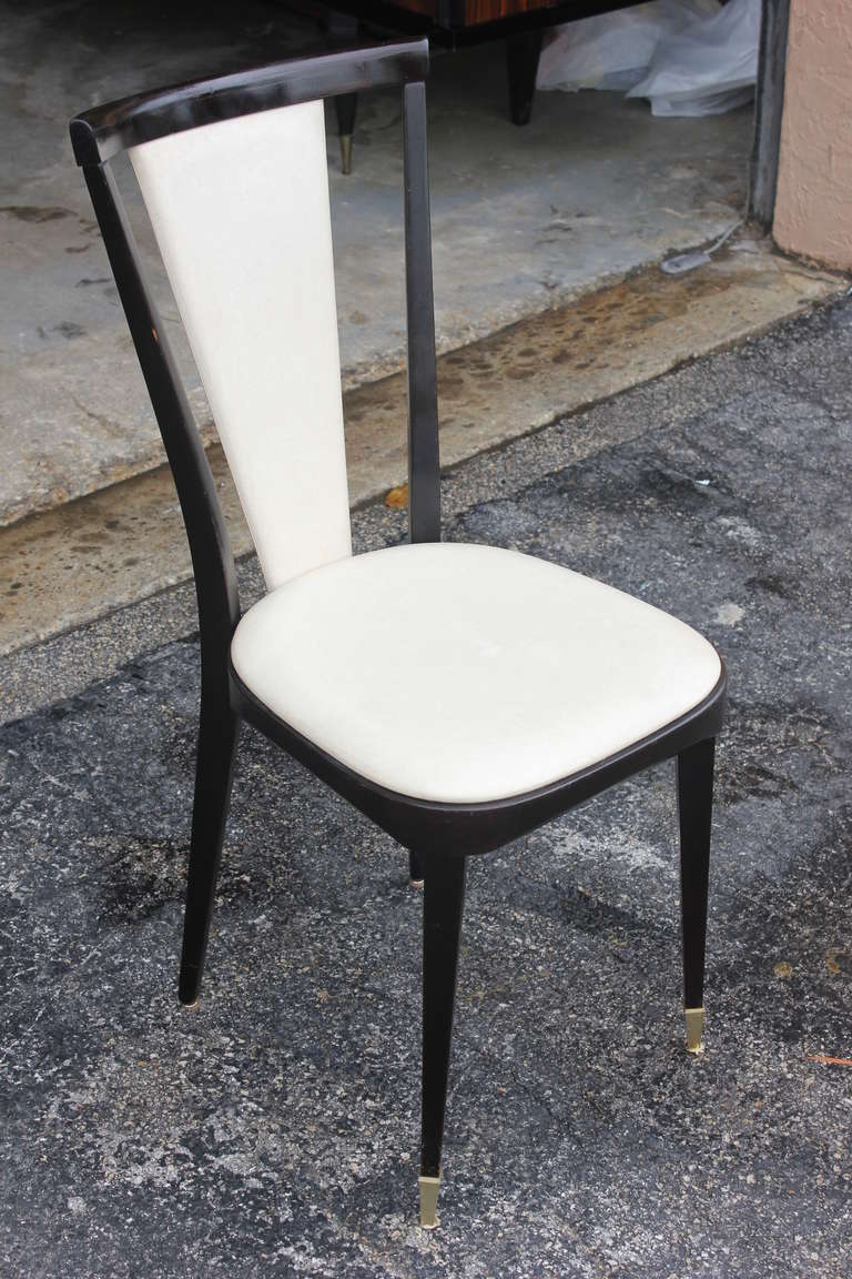 Mid-20th Century Set of 6 French Art Deco Ebonized Walnut Dining Chairs, circa 1940's