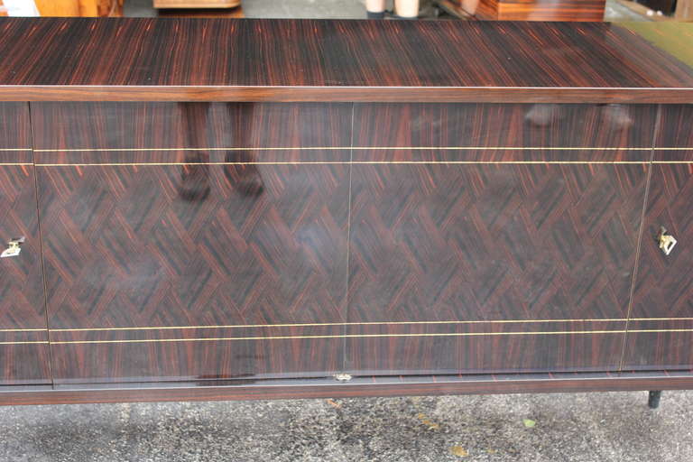 Wood French Art Deco Exotic Macassar Ebony Dark Grain Marquetry Buffet/ Sideboard