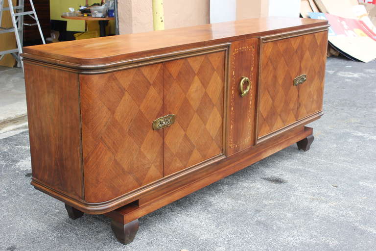 French Art Deco Palisander Marquetry with M-O-P Detail Buffet or Sideboard In Excellent Condition In Hialeah, FL