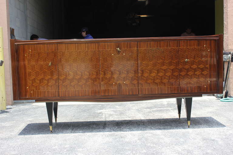 French Art Deco Five-Door, Exotic Macassar Ebony Marquetry Buffet or Sideboard In Excellent Condition In Hialeah, FL
