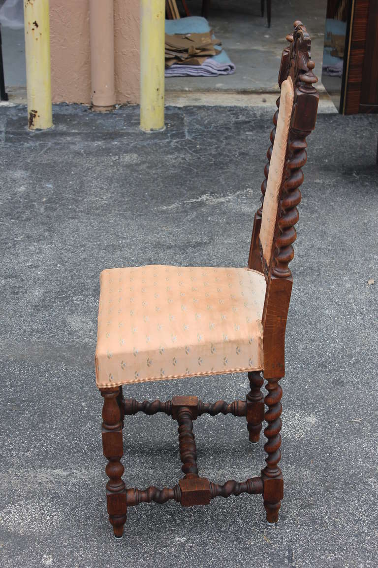 Set of Six Antique 19th Century French Carved Oak Dining Chairs 6