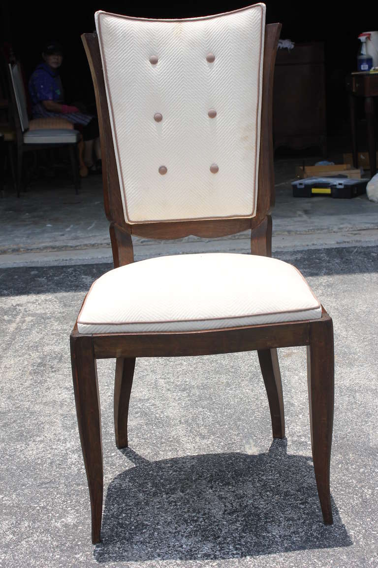 Set of Eight French Art Deco Leleu-Style Tulip-Form Mahogany Dining Chairs In Good Condition In Hialeah, FL