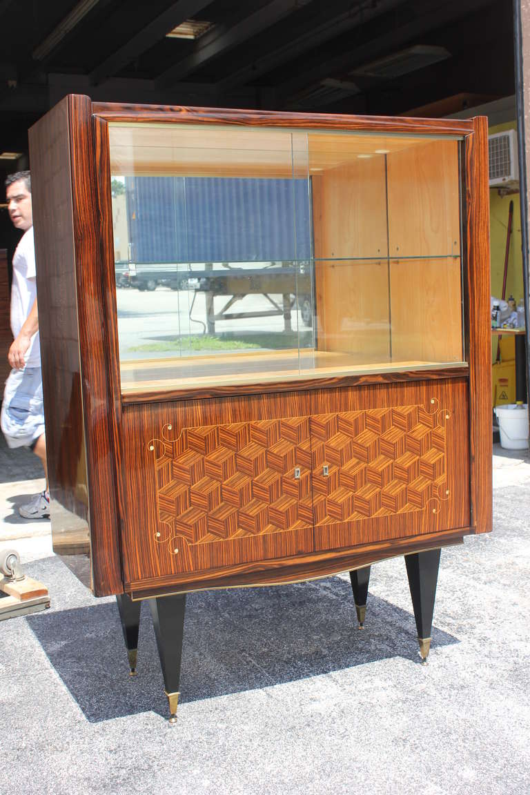 French Art Deco Exotic Macassar Ebony Dry Bar/ Display Case, circa 1940's