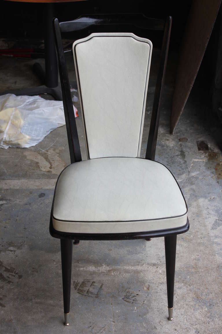 Set of Four French Art Deco Black Ebony Dining Chairs, circa 1940's In Good Condition In Hialeah, FL