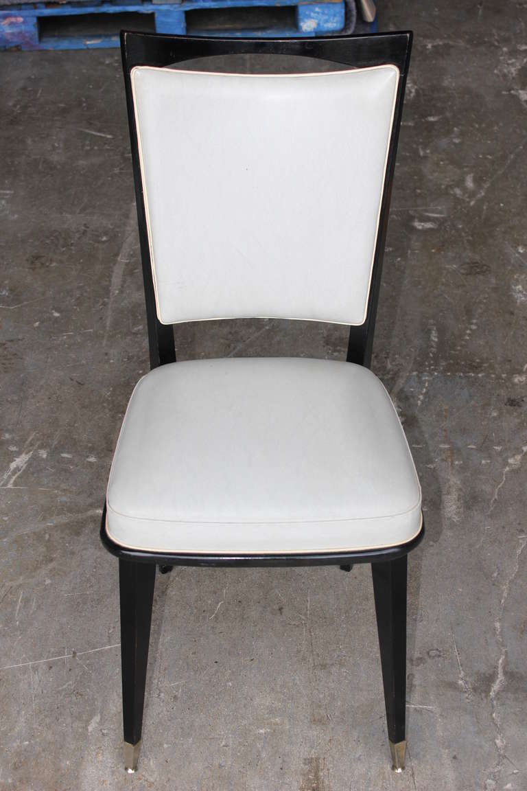 Set of Eight French Art Deco Black Ebony Dining Chairs, circa 1940s In Good Condition In Hialeah, FL