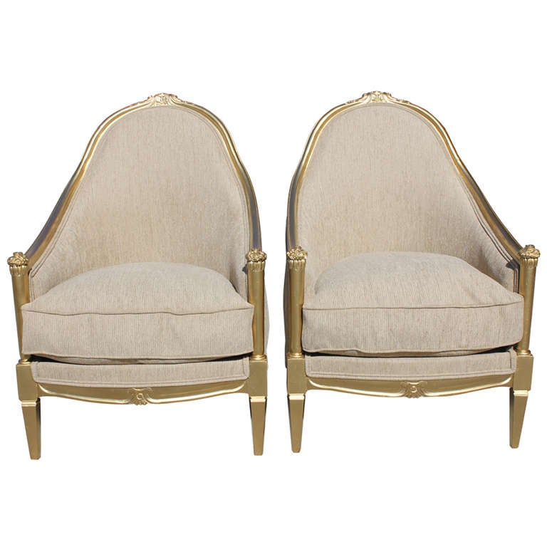 Pair French Art Deco Giltwood Club Chairs style Paul Follot at 1stDibs