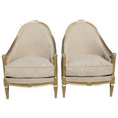 Pair French Art Deco Giltwood Club Chairs style Paul Follot
