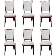 Set of 6 French Art Deco Solid Walnut Dining Chairs, circa 1940's