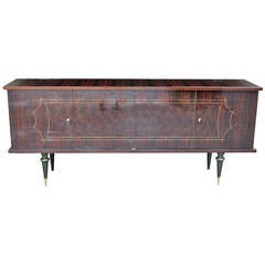 Vintage French Art Deco Exotic Macassar Ebony Dark Grain Marquetry Buffet/ Sideboard