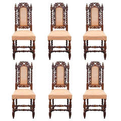 Set of Six Antique 19th Century French Carved Oak Dining Chairs