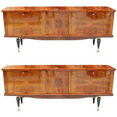A Pair French Art Deco Exotic Walnut Buffets/ Sideboards, circa 1940's