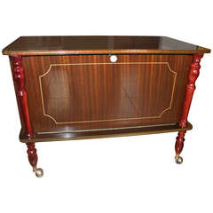 French Art Deco Flame Mahogany Rolling Dry Bar