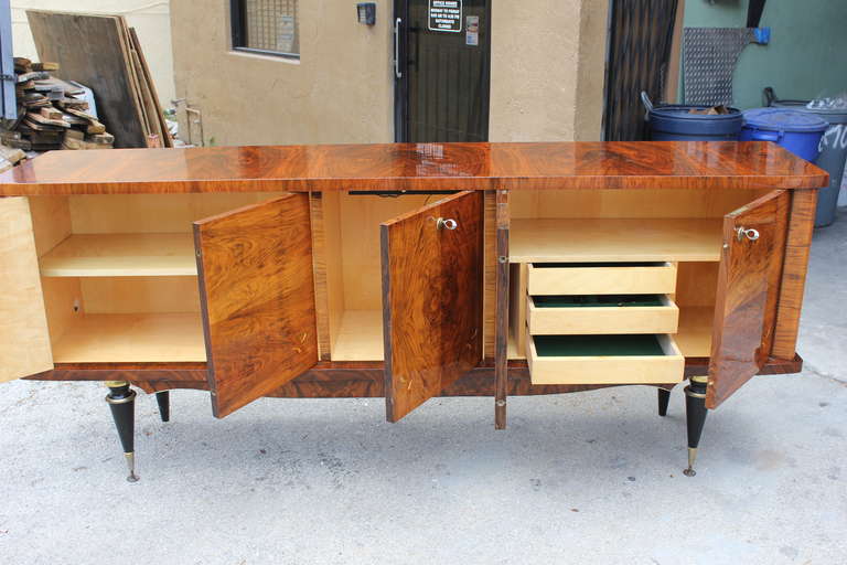 A Pair French Art Deco Exotic Walnut Buffets/ Sideboards, circa 1940's 3