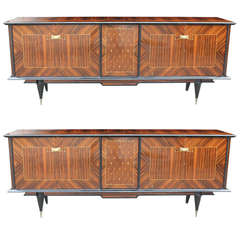 Pair of Grand Scale French Art Deco Exotic Macassar Ebony Buffets