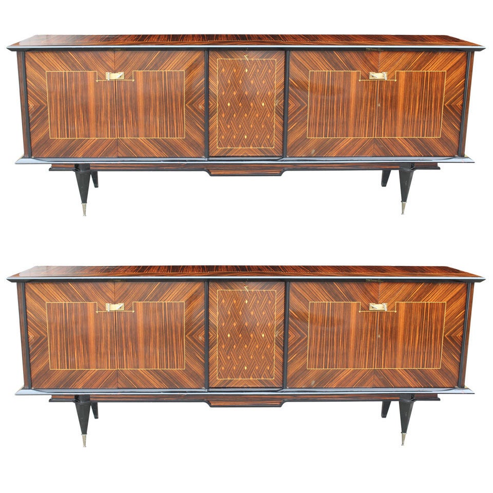 Pair of Grand Scale French Art Deco Exotic Macassar Ebony Buffets