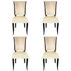 Set 4 French Art Deco Black Lacquered Dining Chairs
