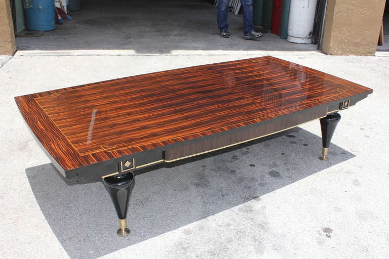 Huge French Art Deco Living Room Coffee/ Cocktail Table, Exotic Macassar Ebony