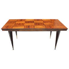 French Art Deco Exotic Macassar Ebony Marquetry Inlay Dining Table, circa 1940's
