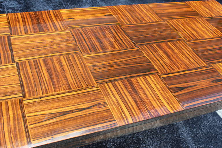 French Art Deco Exotic Macassar Ebony Marquetry Inlay Dining Table, circa 1940's 1