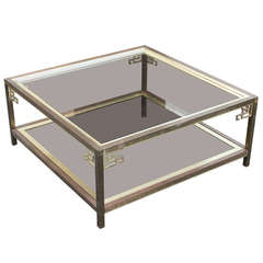 Mastercraft Large Brass and Glass Coffee Cocktail Table, Two Tier, circa 1970