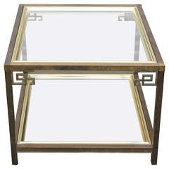 Brass and Glass Square Two Tier Accent Table by Mastercraft, circa 1970's