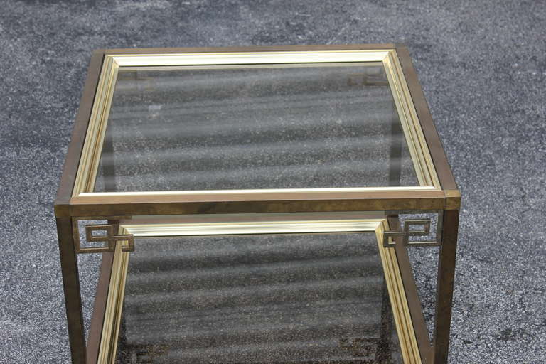 Brass and Glass Square Two Tier Accent Table by Mastercraft, circa 1970's In Good Condition In Hialeah, FL