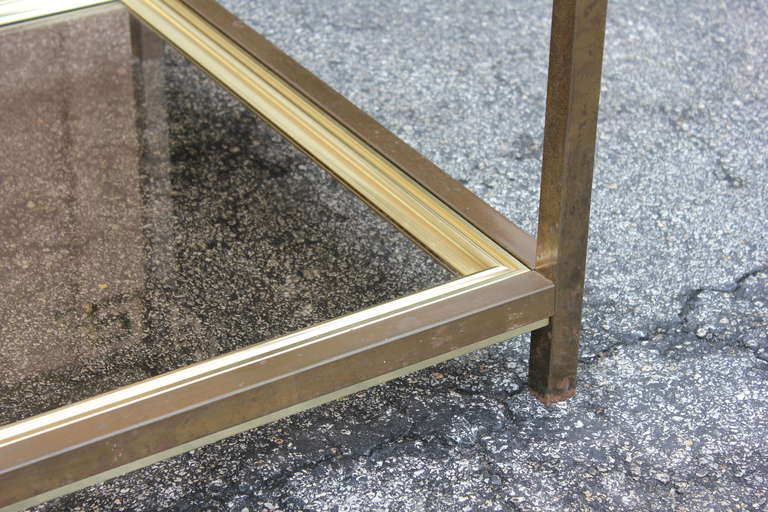 Late 20th Century Brass and Glass Square Two Tier Accent Table by Mastercraft, circa 1970's