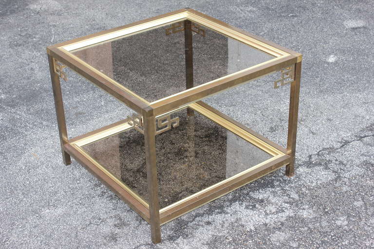 Mid-Century Modern Brass and Glass Square Two Tier Accent Table by Mastercraft, circa 1970's