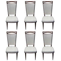 Set 6 French Art Deco Walnut Dining Chairs